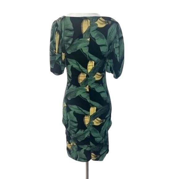 New Ganni Ruched Floral-Print Stretch-Jersey Green Mini Dress -  Sz 4 - Picture 5 of 9